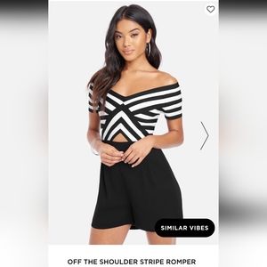 bebe Black and White Off the Shoulder Romper